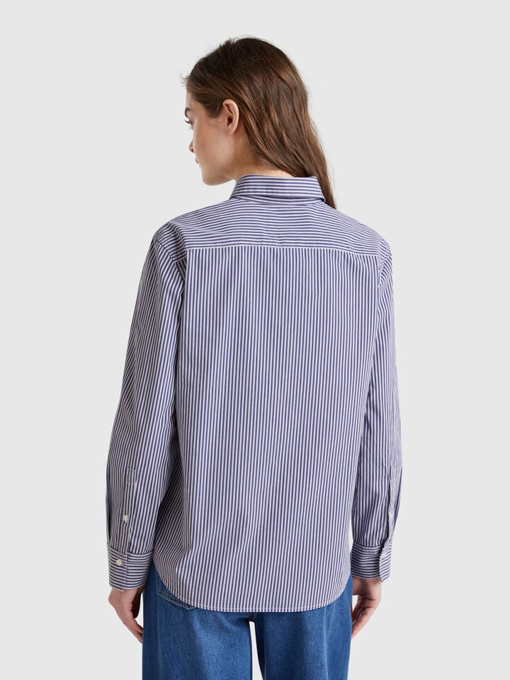 Benetton Shirt With Vertical Stripes Dark Blue