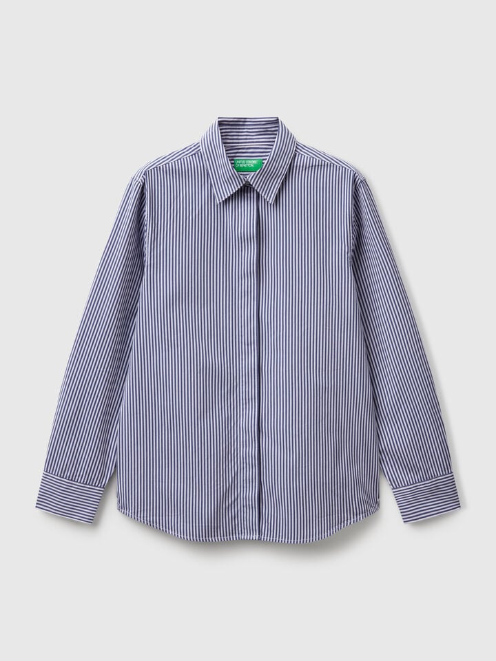 Benetton Shirt With Vertical Stripes Dark Blue