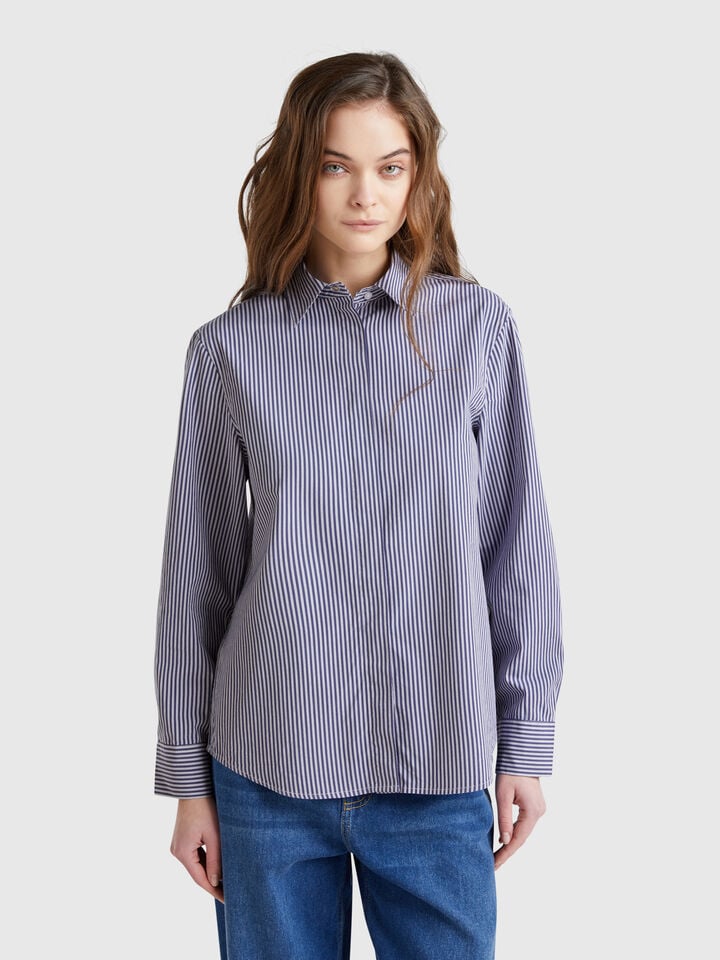 benetton Shirt with vertical stripes Dark Blue