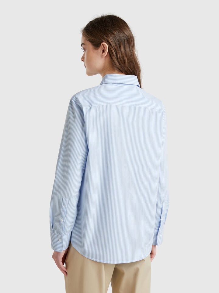 Benetton Shirt With Vertical Stripes Light Blue