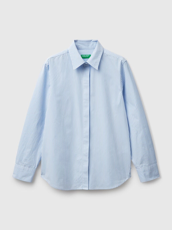 Benetton Shirt With Vertical Stripes Light Blue