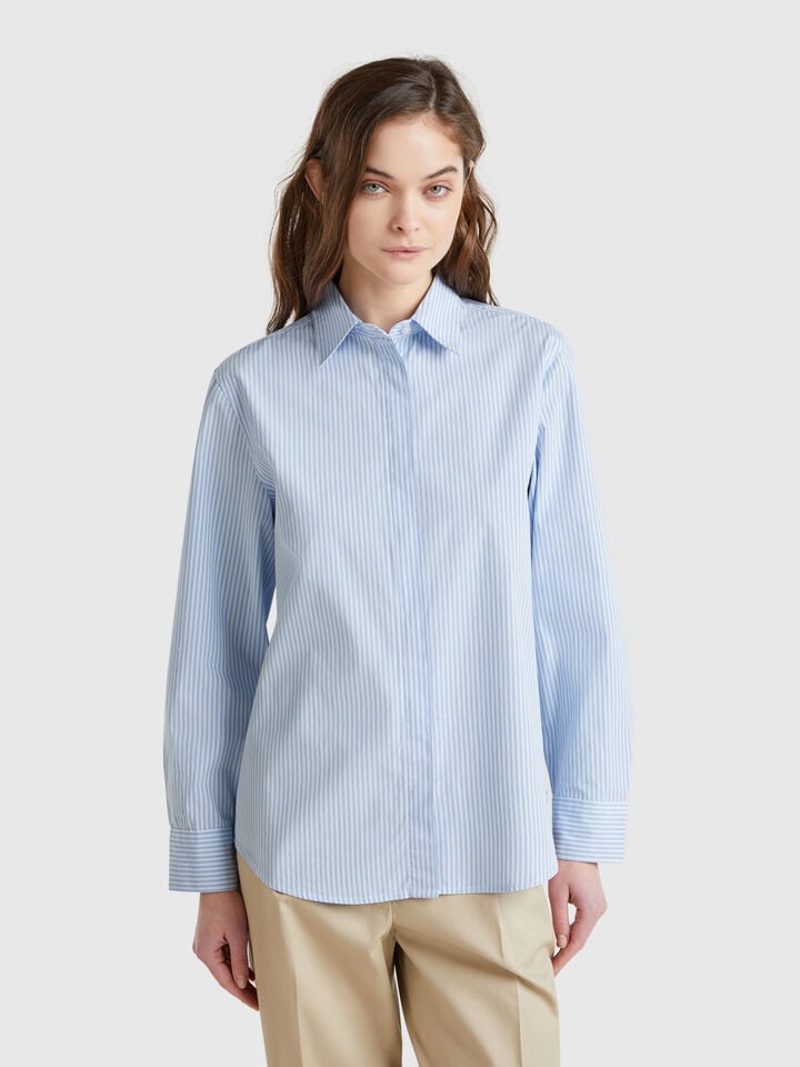 benetton Shirt with vertical stripes Light Blue