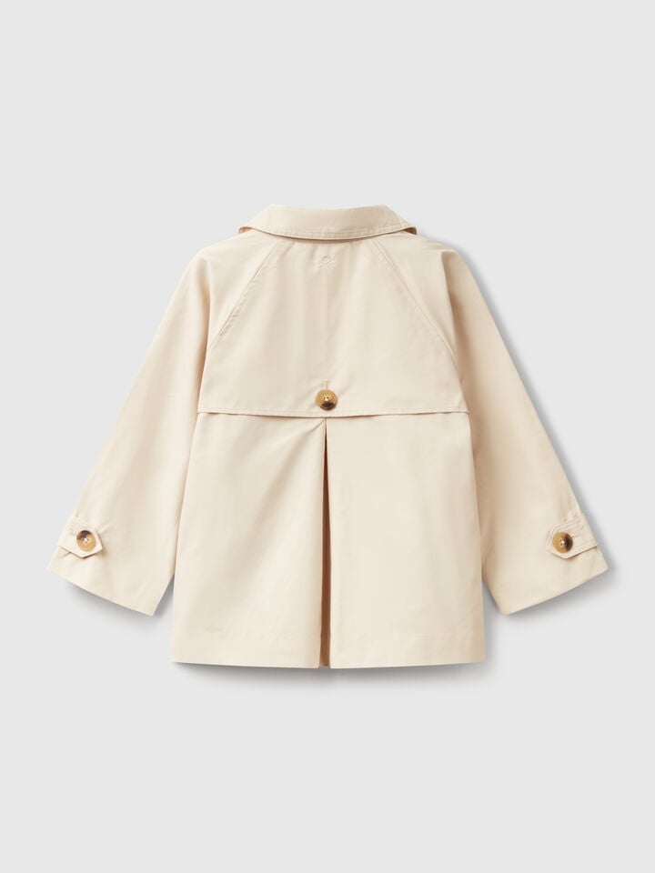 Benetton Short Double-breasted Trench Coat Beige