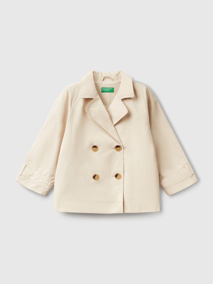 benetton Short double-breasted trench coat Beige