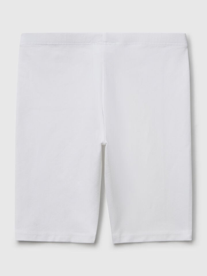 Benetton Short Leggings In Stretch Cotton White