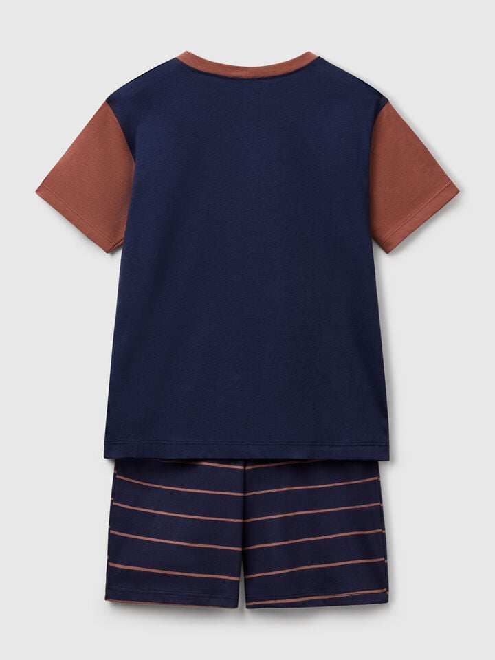 Benetton Short Pyjamas In Pure Cotton Dark Blue