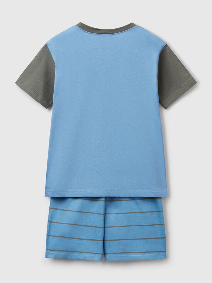 Benetton Short Pyjamas In Pure Cotton Light Blue