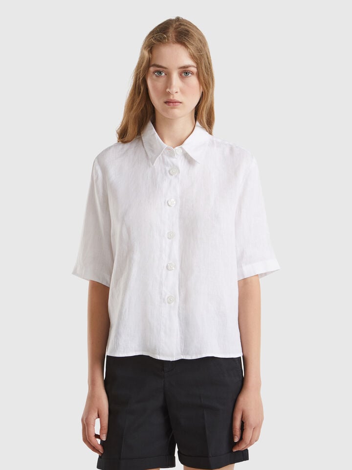 benetton Short shirt in pure linen White