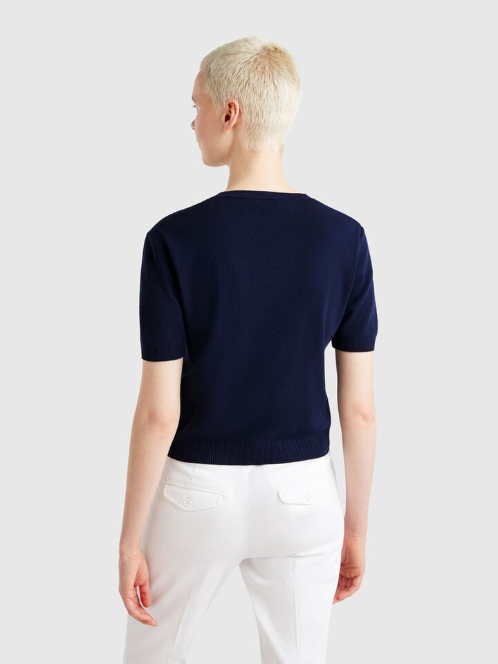 Benetton Short Sleeve 100% Cotton Sweater Dark Blue