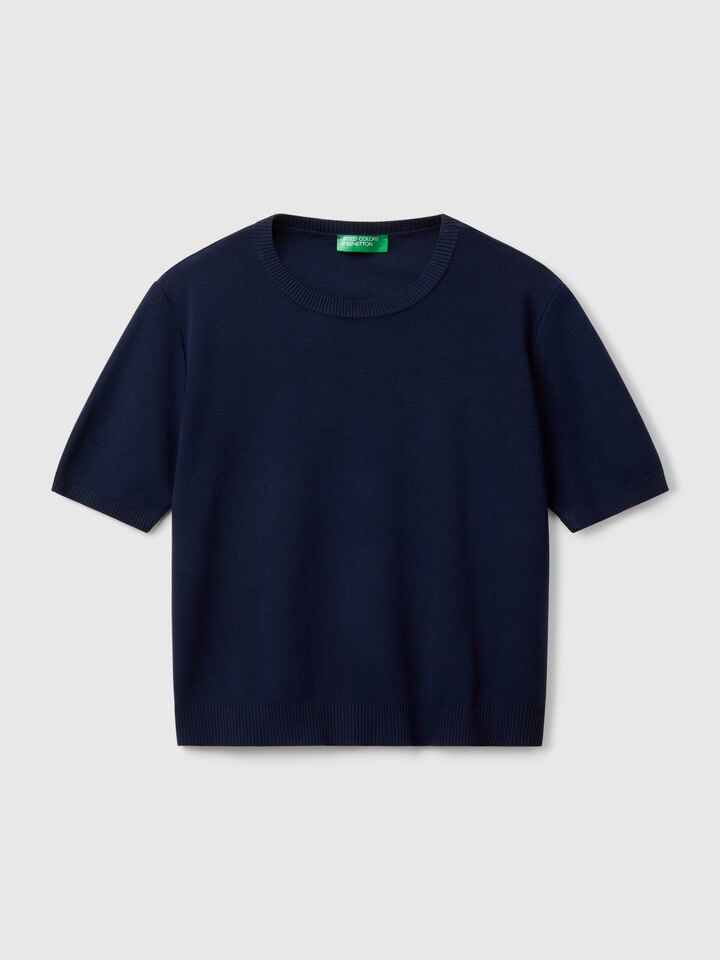 Benetton Short Sleeve 100% Cotton Sweater Dark Blue