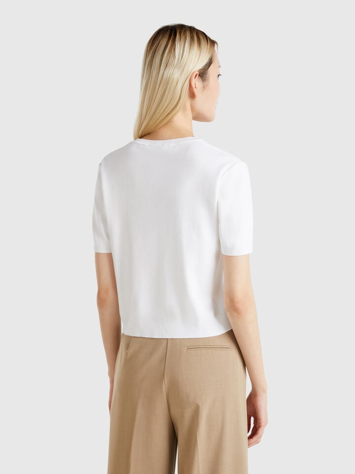 Benetton Short Sleeve 100% Cotton Sweater White