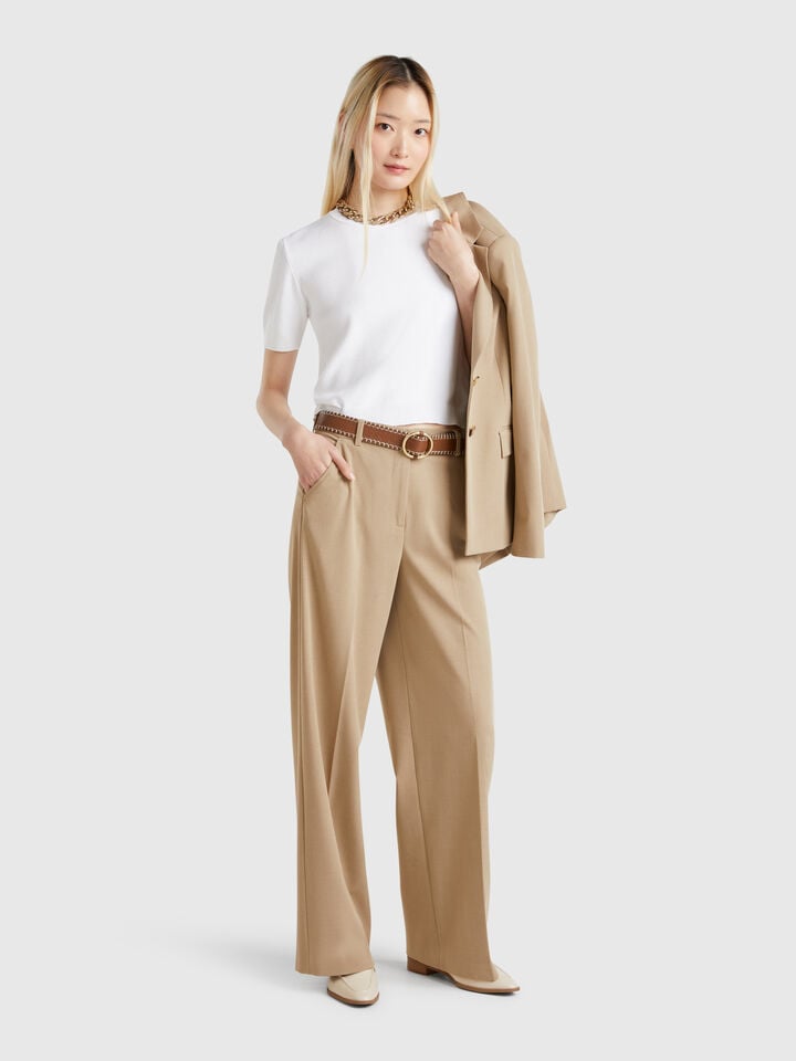 Benetton Short Sleeve 100% Cotton Sweater White