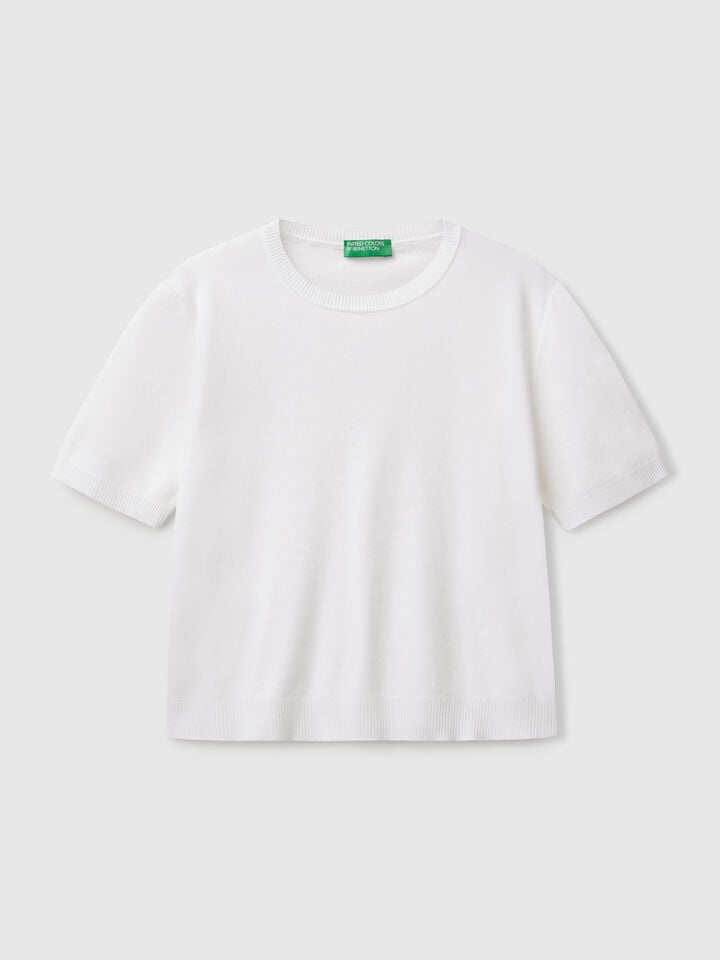 Benetton Short Sleeve 100% Cotton Sweater White