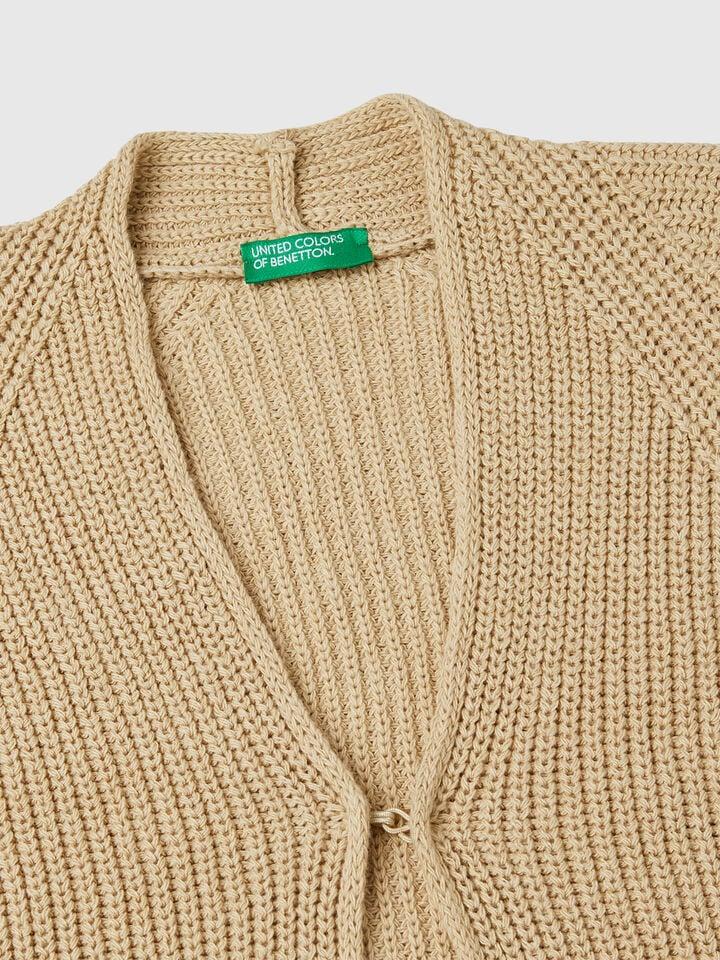Benetton Short Sleeve Cardigan Beige