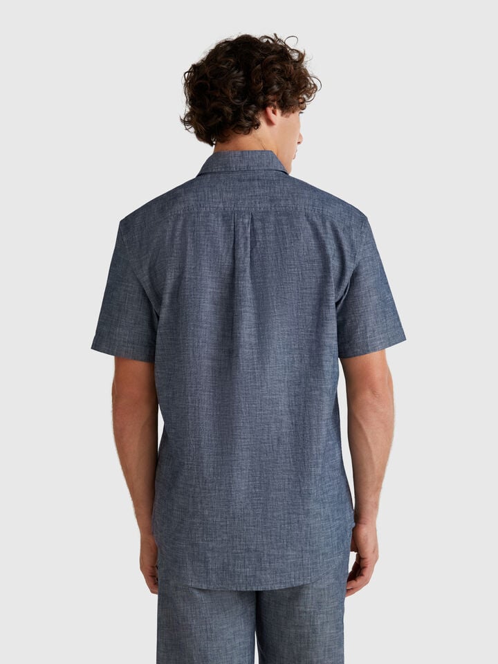 Benetton Short Sleeve Chambray Shirt Blue