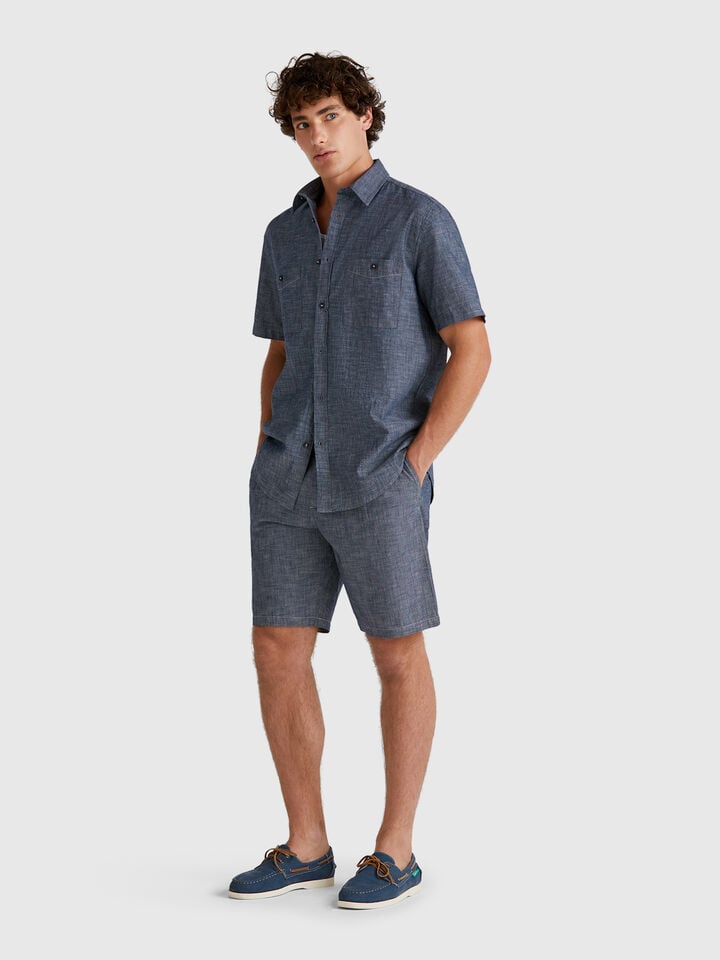 Benetton Short Sleeve Chambray Shirt Blue