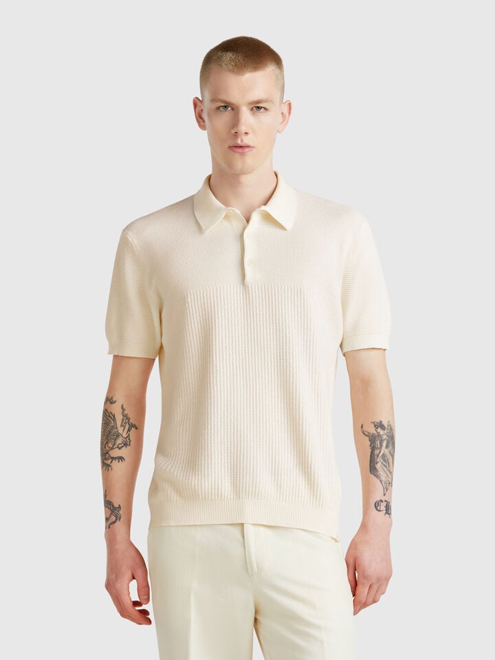 benetton Short sleeve knit polo Creamy White