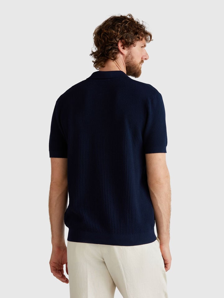 Benetton Short Sleeve Knit Polo Dark Blue