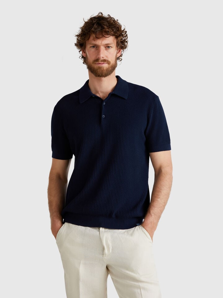 benetton Short sleeve knit polo Dark Blue