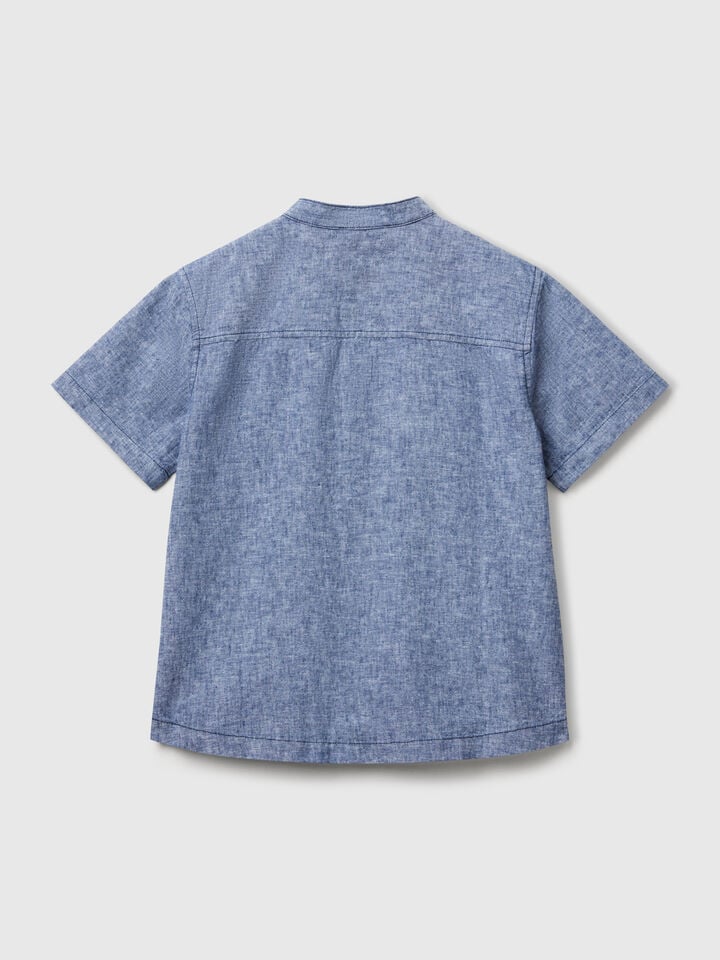 Benetton Short Sleeve Mandarin Collar Shirt Blue