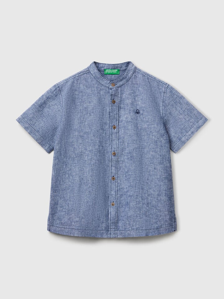benetton Short sleeve Mandarin collar shirt Blue