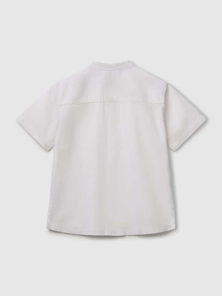 Benetton Short Sleeve Mandarin Collar Shirt White