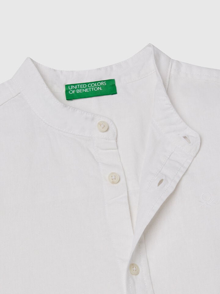 Benetton Short Sleeve Mandarin Collar Shirt White