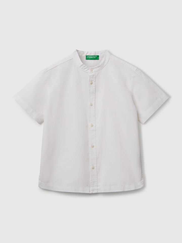 benetton Short sleeve Mandarin collar shirt White