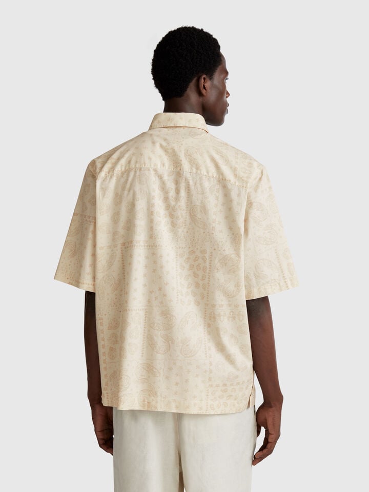 Benetton Short Sleeve Patterned Shirt Beige