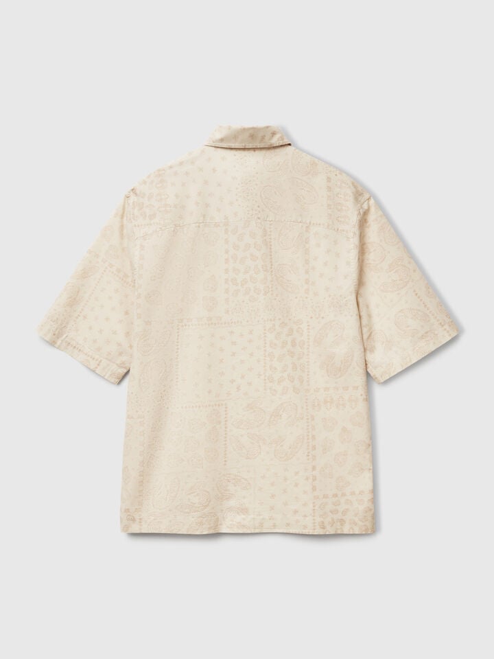 Benetton Short Sleeve Patterned Shirt Beige