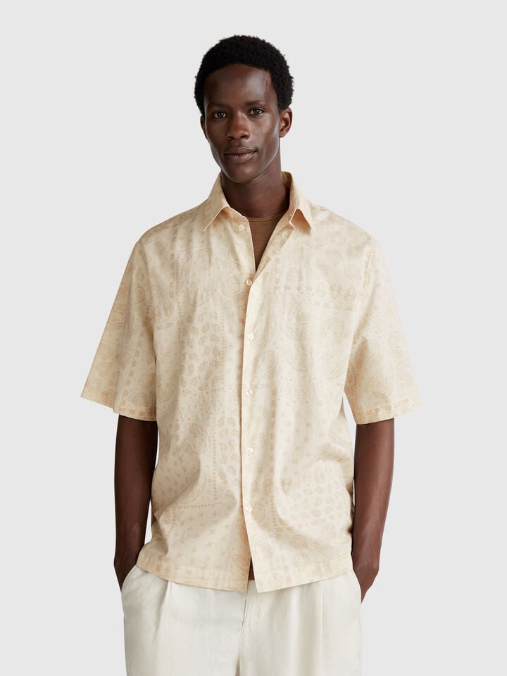 benetton Short sleeve patterned shirt Beige
