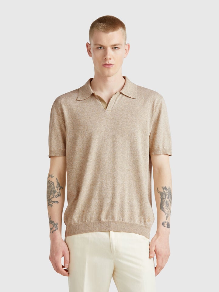 benetton Short sleeve polo in cotton blend Beige