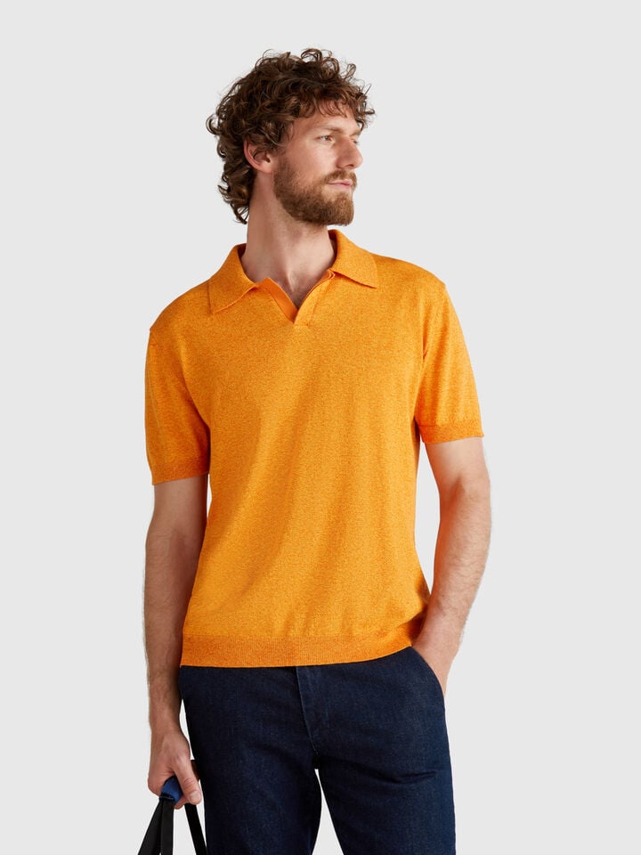 benetton Short sleeve polo in cotton blend Orange