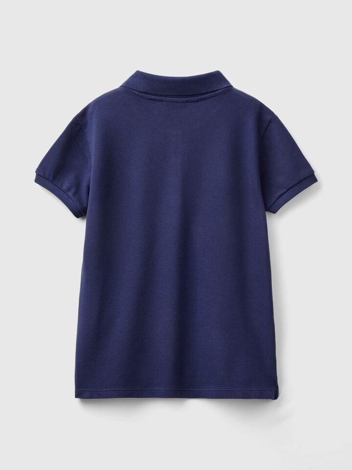 Benetton Short Sleeve Polo In Cotton Dark Blue