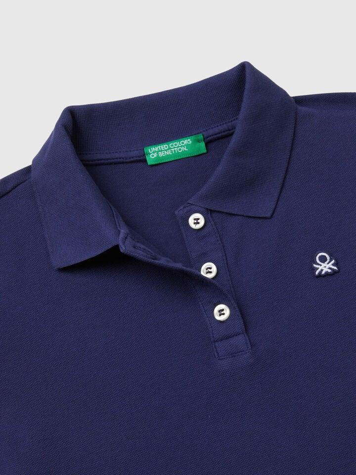 Benetton Short Sleeve Polo In Cotton Dark Blue