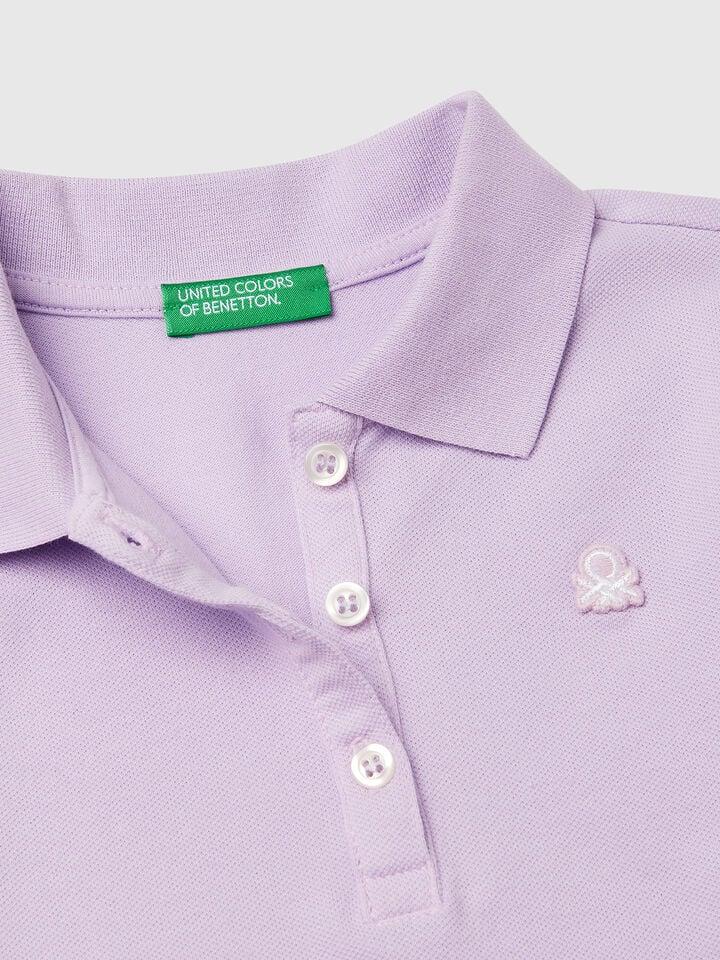 Benetton Short Sleeve Polo In Cotton Lilac