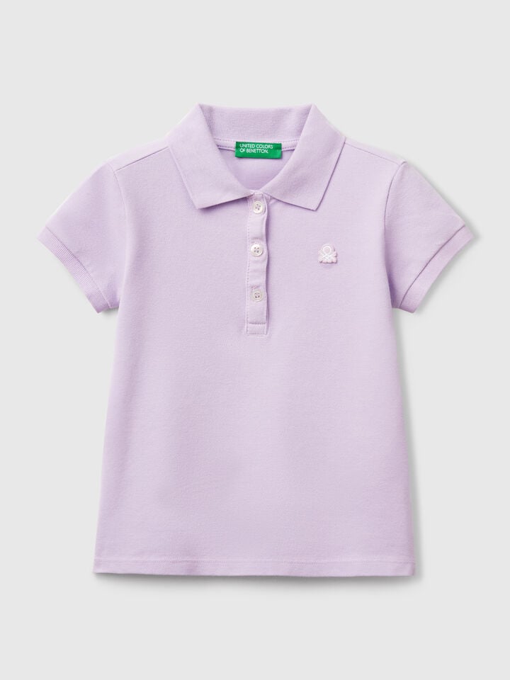 Benetton Short Sleeve Polo In Cotton Lilac