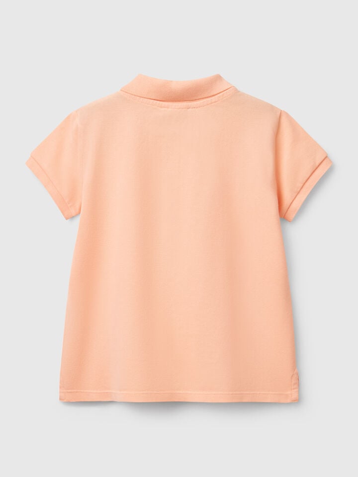 Benetton Short Sleeve Polo In Cotton Peach