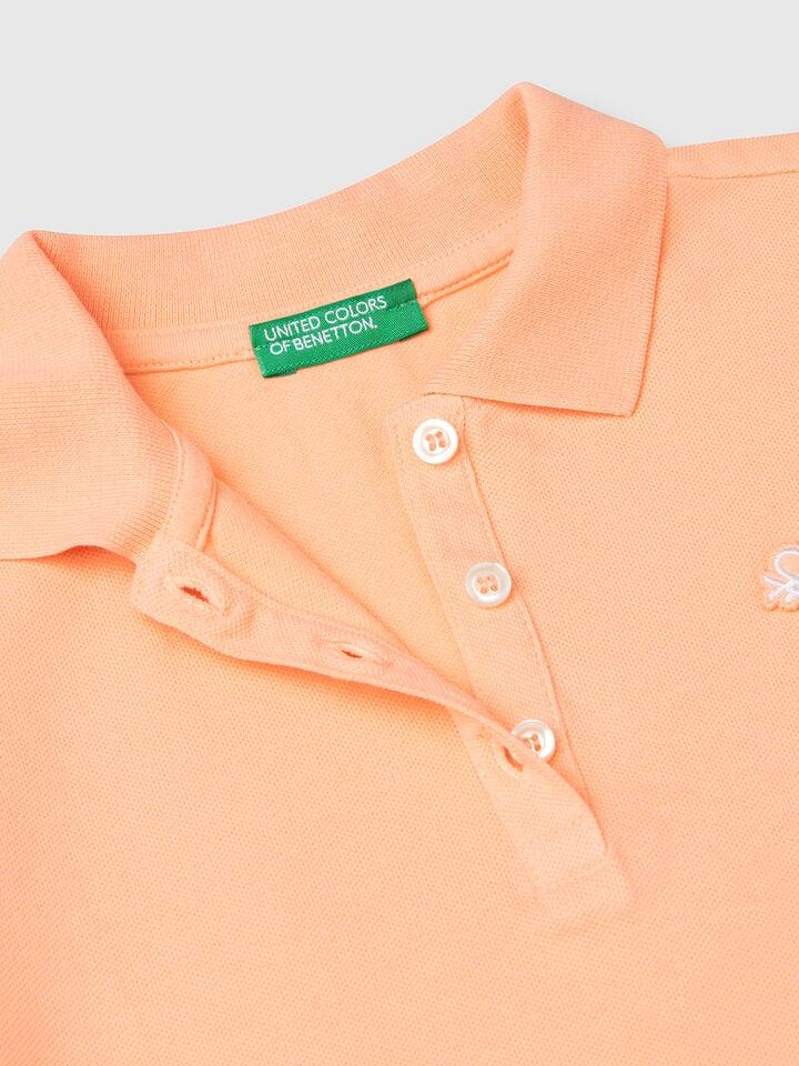 Benetton Short Sleeve Polo In Cotton Peach