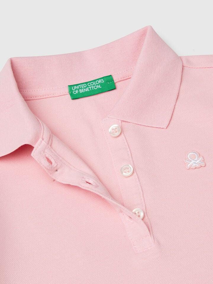 Benetton Short Sleeve Polo In Cotton Pink
