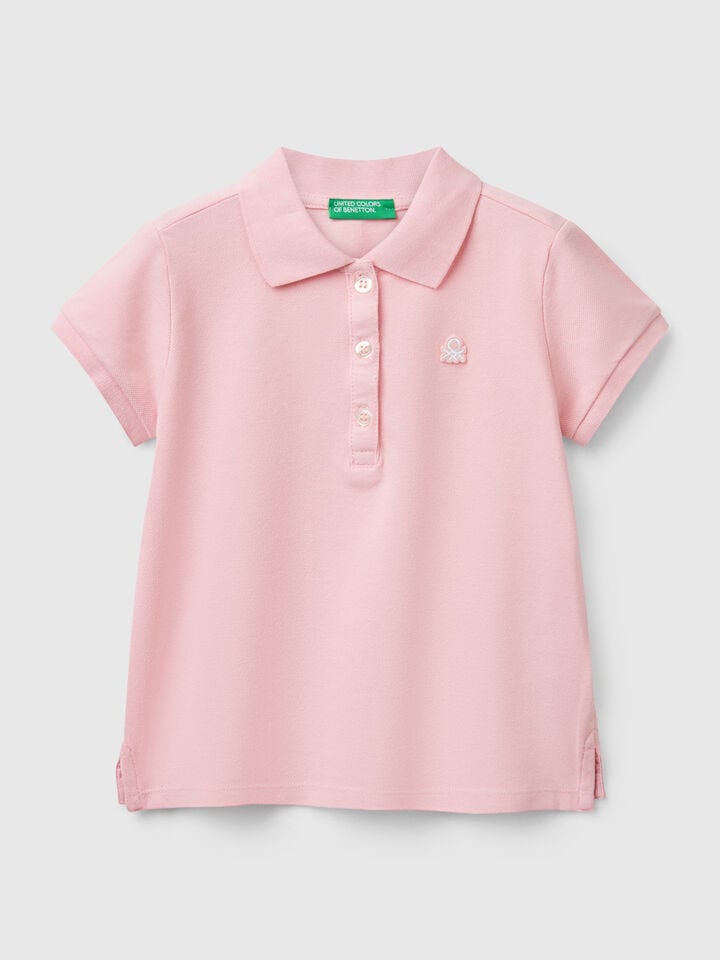 Benetton Short Sleeve Polo In Cotton Pink