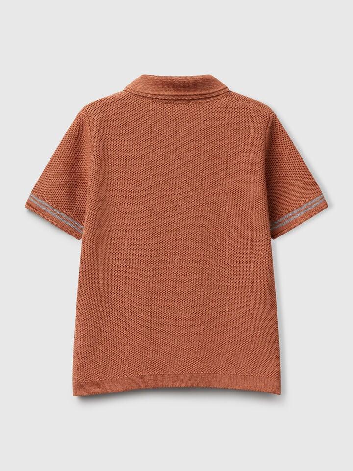 Benetton Short Sleeve Polo In Linen Blend Camel