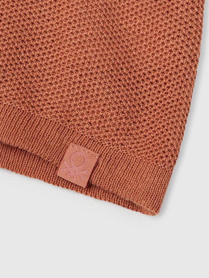 Benetton Short Sleeve Polo In Linen Blend Camel