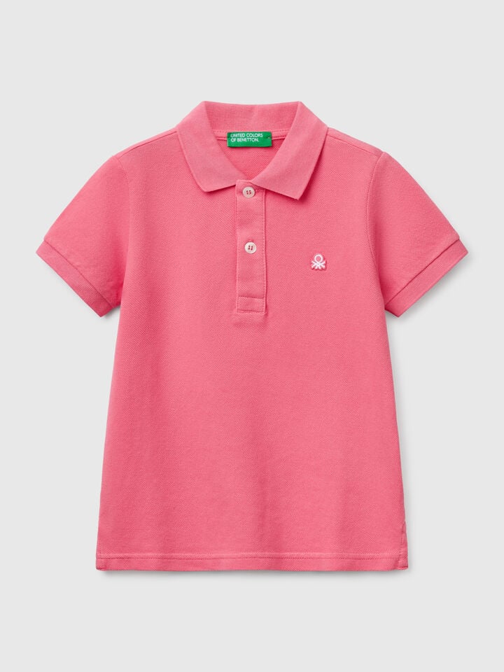 benetton Short sleeve polo in pure cotton Cyclamen