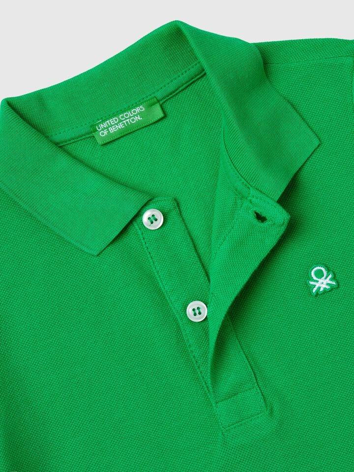 Benetton Short Sleeve Polo In Pure Cotton Green