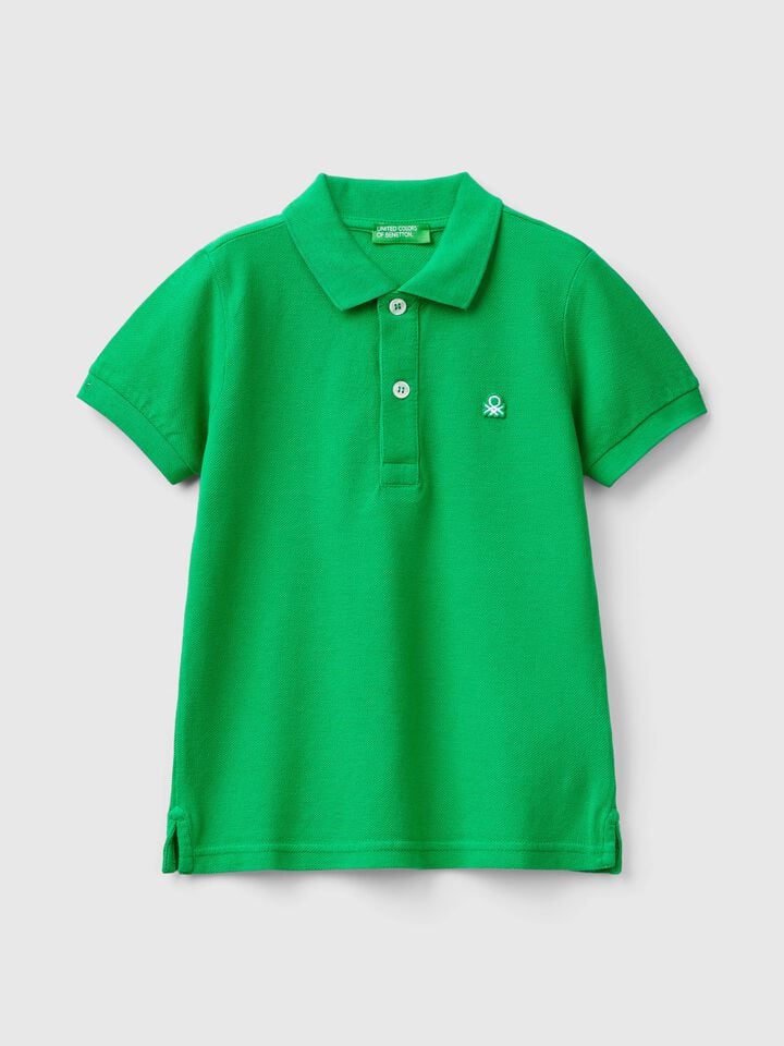 Benetton Short Sleeve Polo In Pure Cotton Green