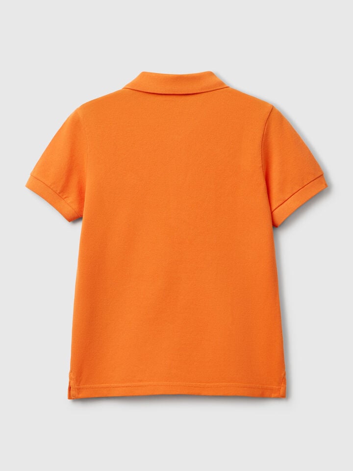 Benetton Short Sleeve Polo In Pure Cotton Orange