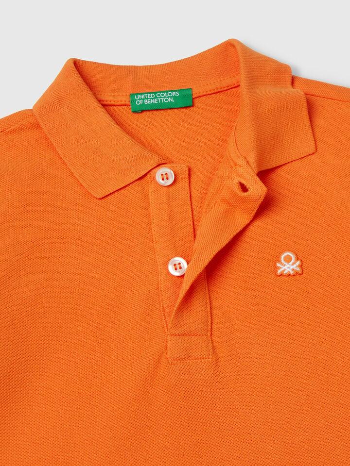Benetton Short Sleeve Polo In Pure Cotton Orange
