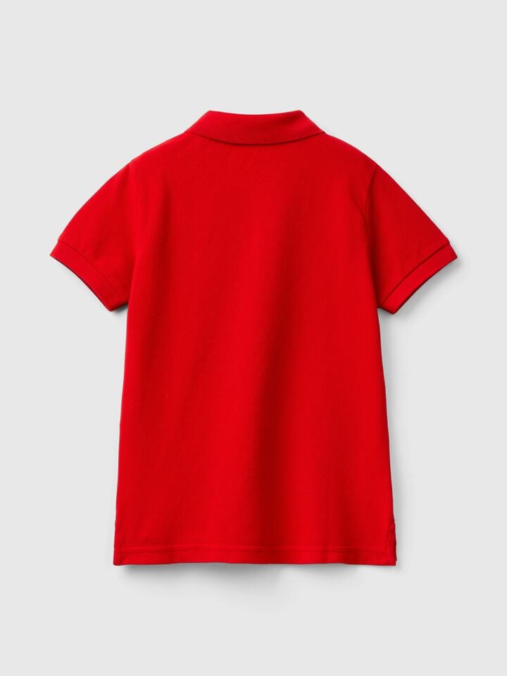Benetton Short Sleeve Polo In Pure Cotton Red