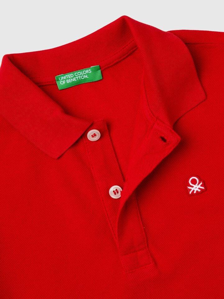 Benetton Short Sleeve Polo In Pure Cotton Red